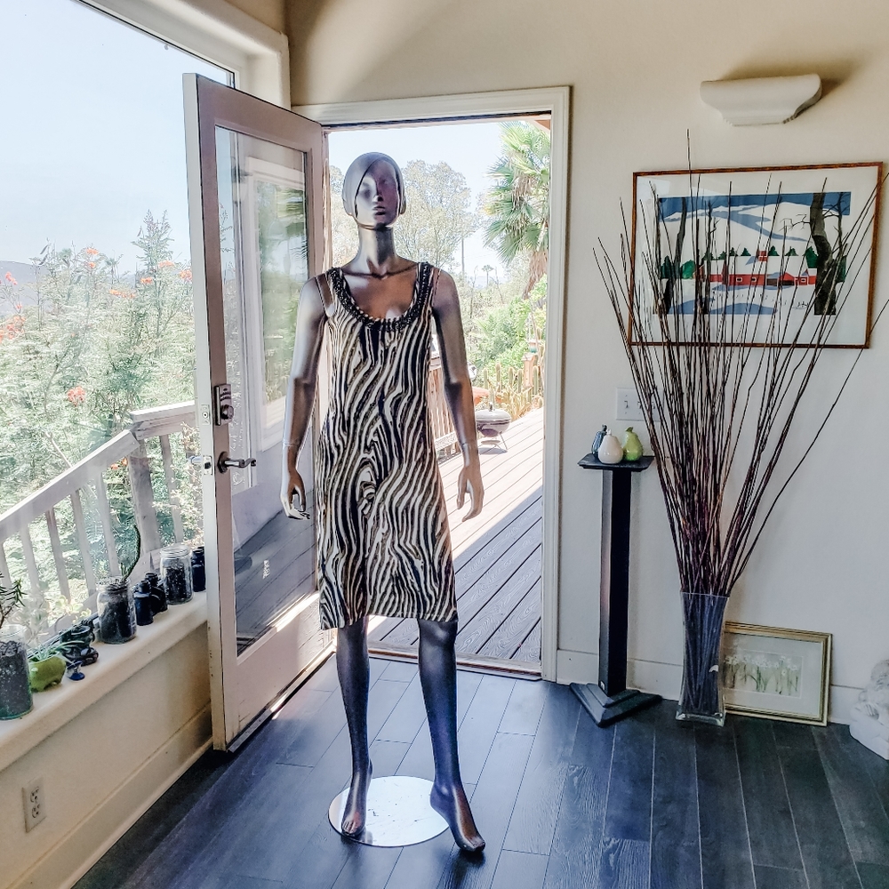 Josie Natori Knit Tank Dress w/Embellished Necklin